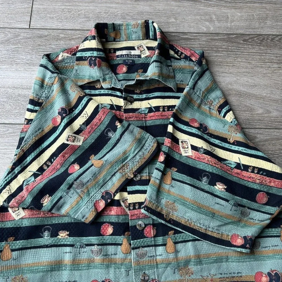 Casa Moda  Fruit Print Short Sleeve Hawaii Button Down Shirt Size M - Picture 9 of 12